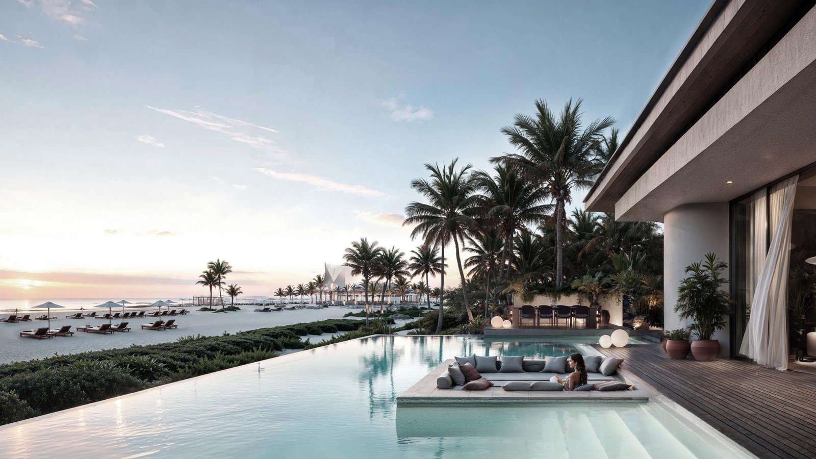 Modern luxury villa at Nobu Residences Ras El Hekma North Coast Egypt featuring private infinity pool and Mediterranean beachfront view